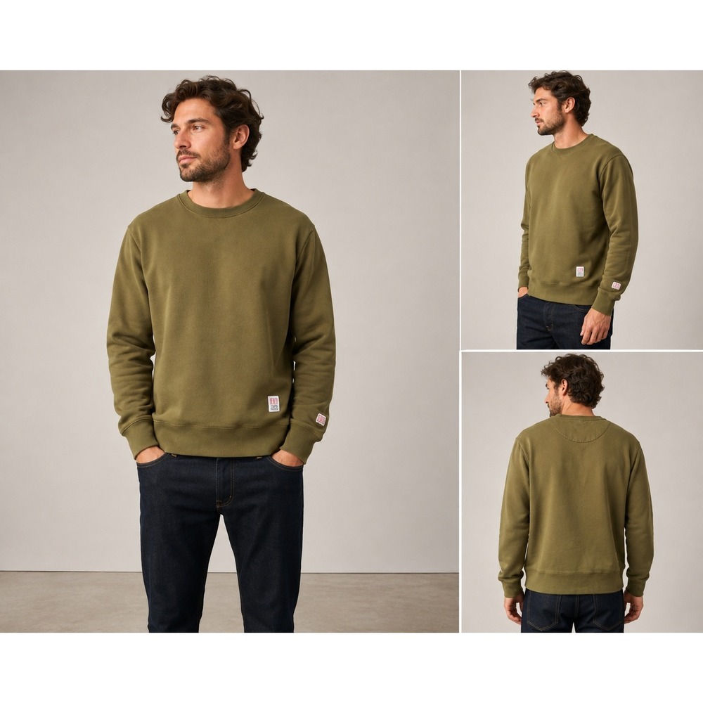 Topo Designs Olive Green Organic Cotton Blend Classic Crew Sweatshirt L